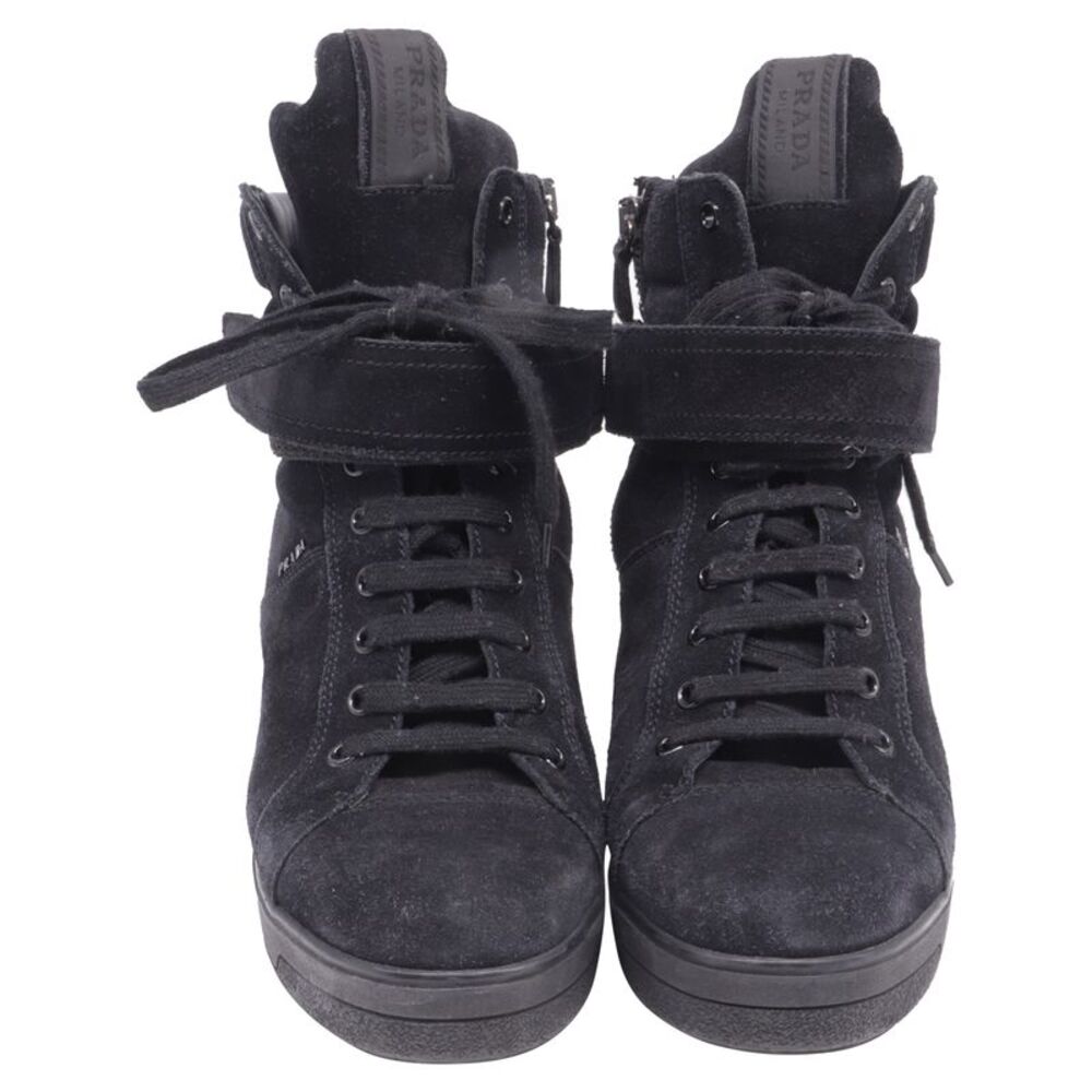 Prada Sport High-Top Wedge Sneakers in Black Suede - Picture 3 of 9